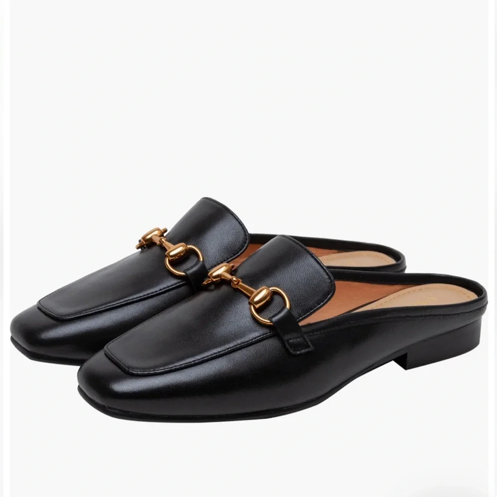NIB, Lisa Vicky Zip-V Square Toe Mule in Black Leather. - Picture 1 of 11
